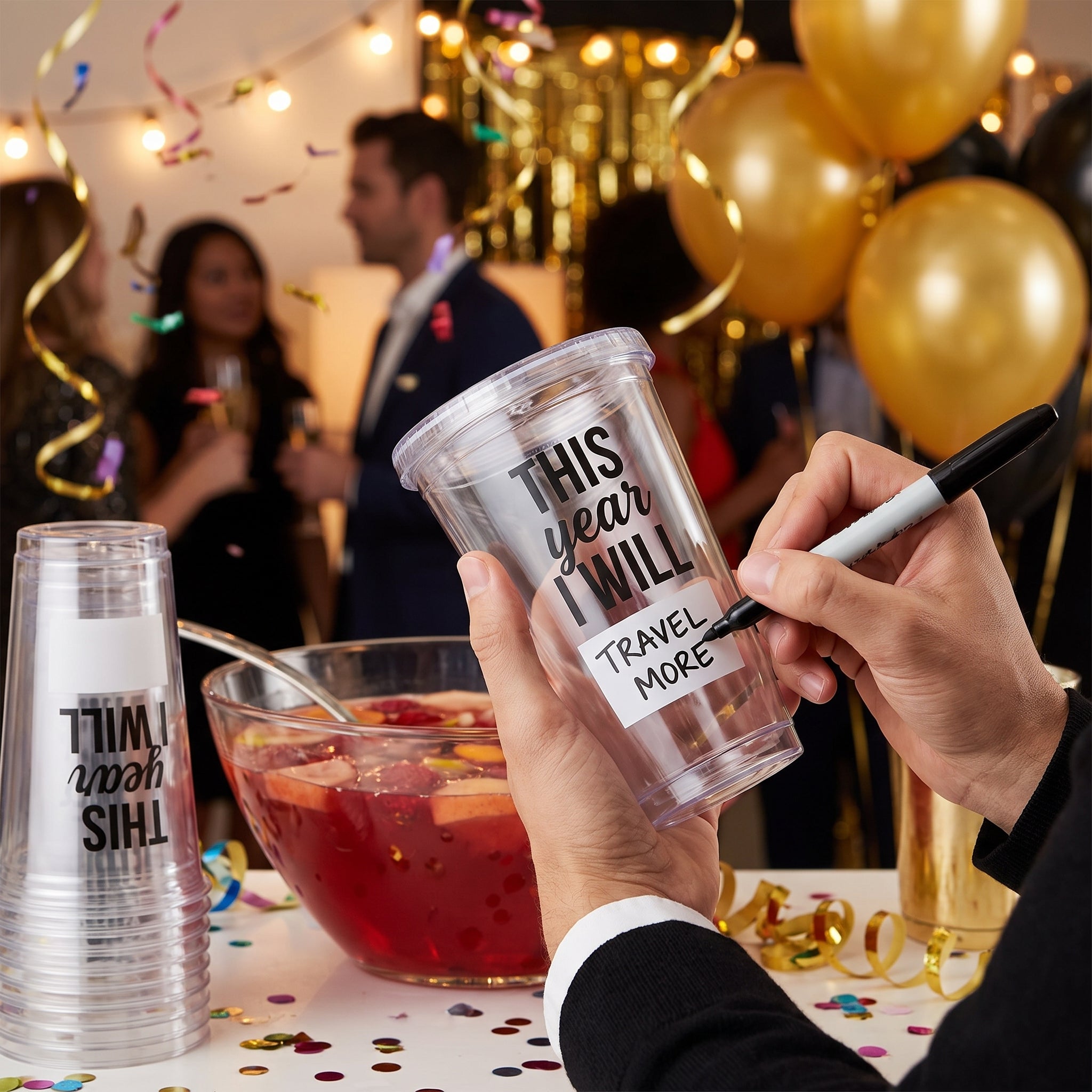 "This Year I Will" Clear Plastic Tumblers, 16 oz, 20 Pack for New Year's Eve