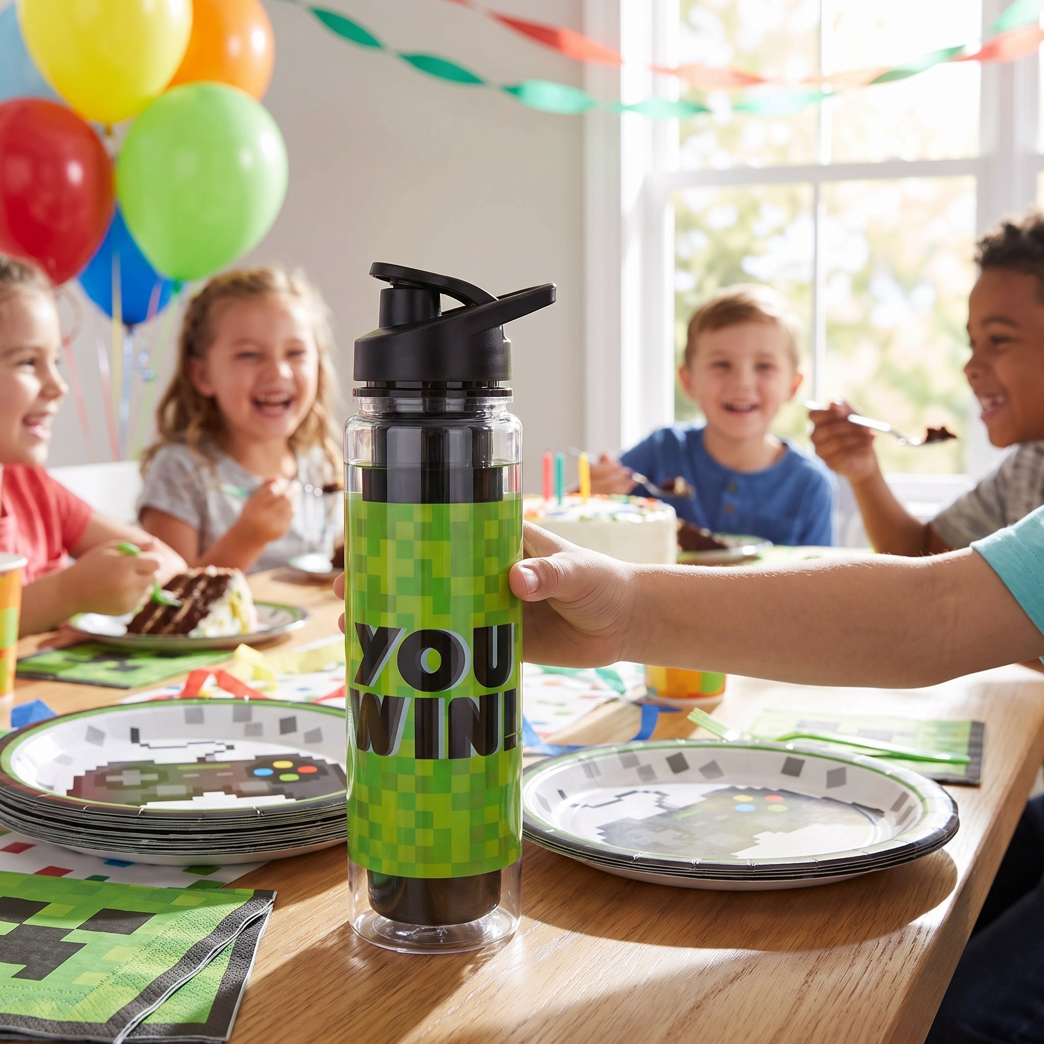 Level Up "You Win" Reusable Water Bottle for Kids Parties