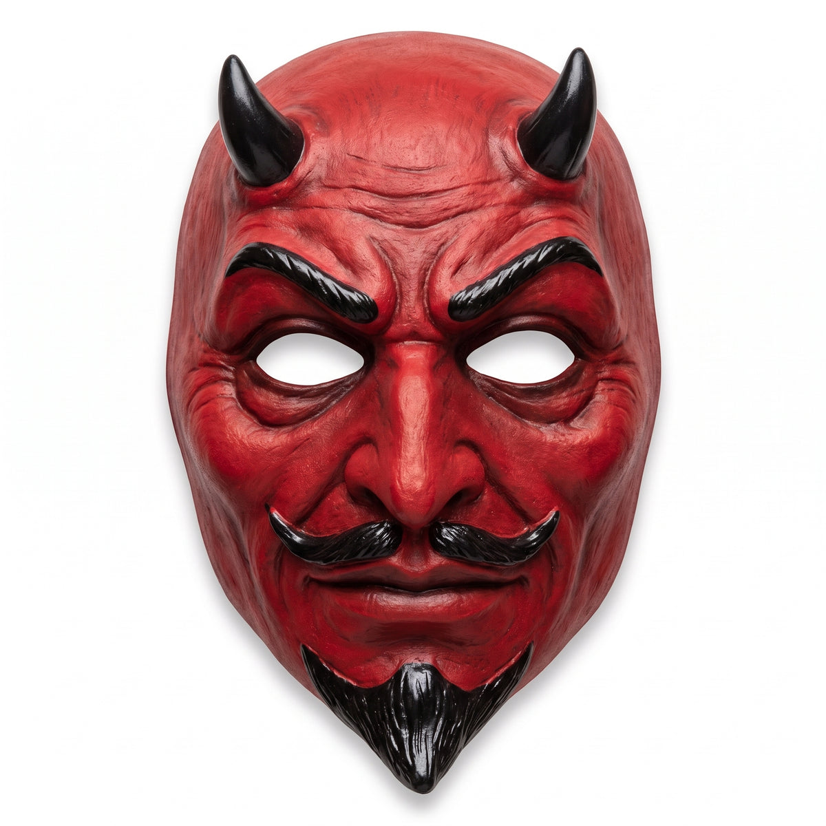 Devil Sculpted Full Mask with Horns - Red and Black Halloween Accessory