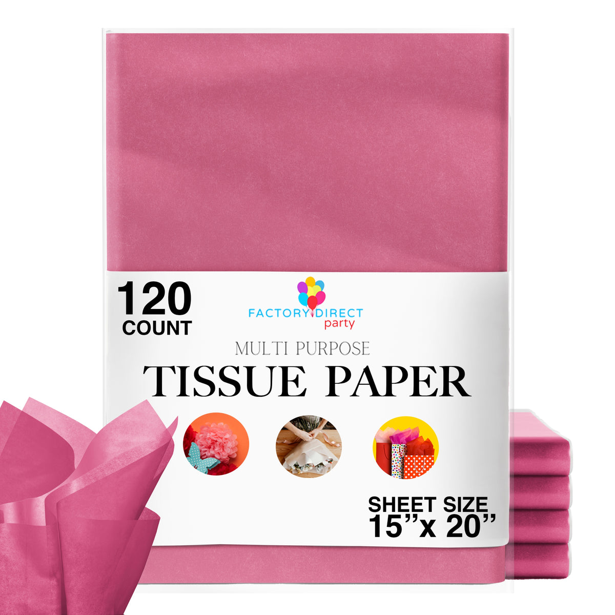 Hot Pink Tissue Paper 15 In. x 20 In. | 120 Sheets