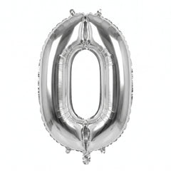 Silver Foil Number 0 Balloon - Air-Filled Metallic Decor