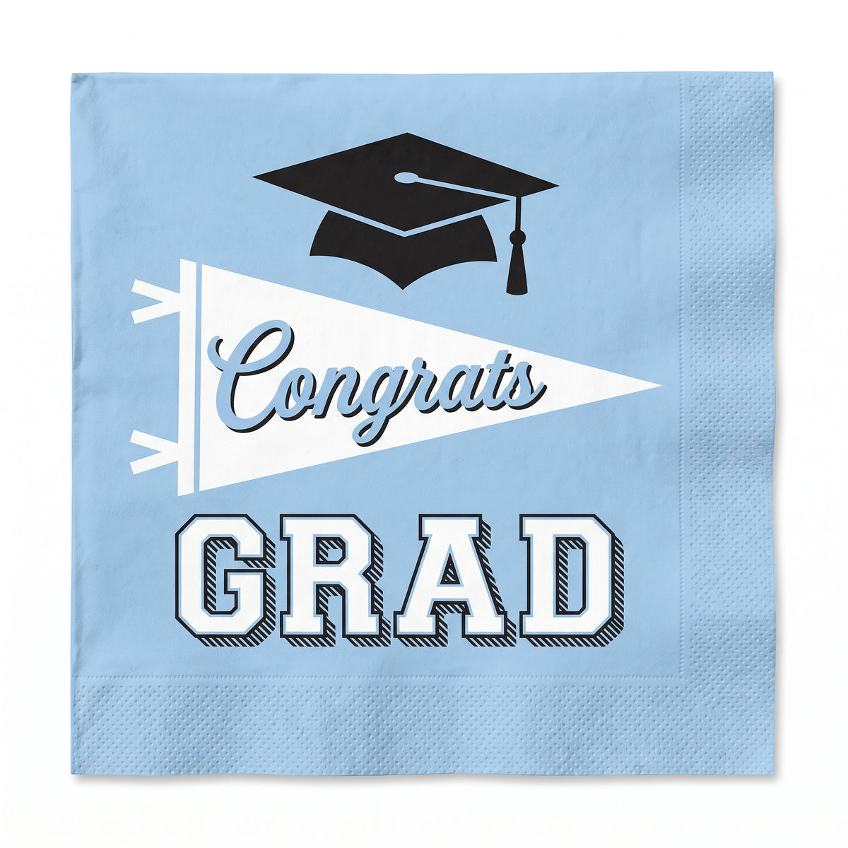 Powder Blue "Congrats Grad!" Graduation Luncheon Napkins - 6.5 In. x 6.5 In.