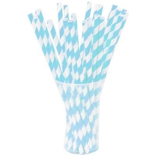 Light Blue Striped Paper Straws | 100 Count