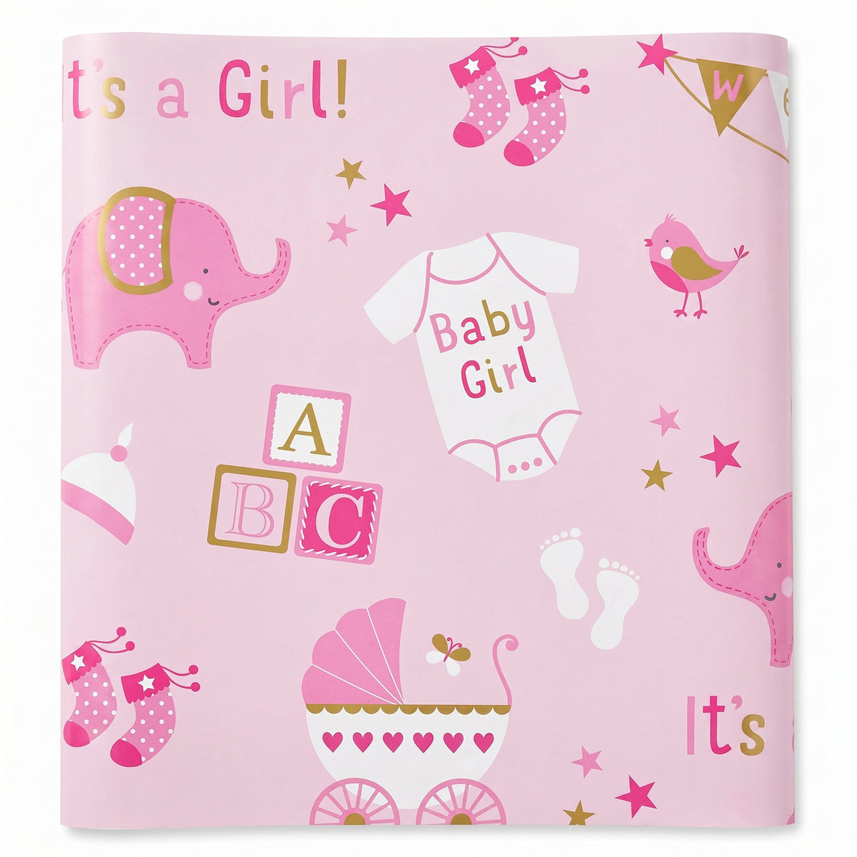 "It's a Girl" Elephant Baby Shower Gift Wrap, 40 ft