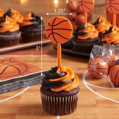 Basketball Party Picks - 3" Orange Plastic Toppers, 36 Pack