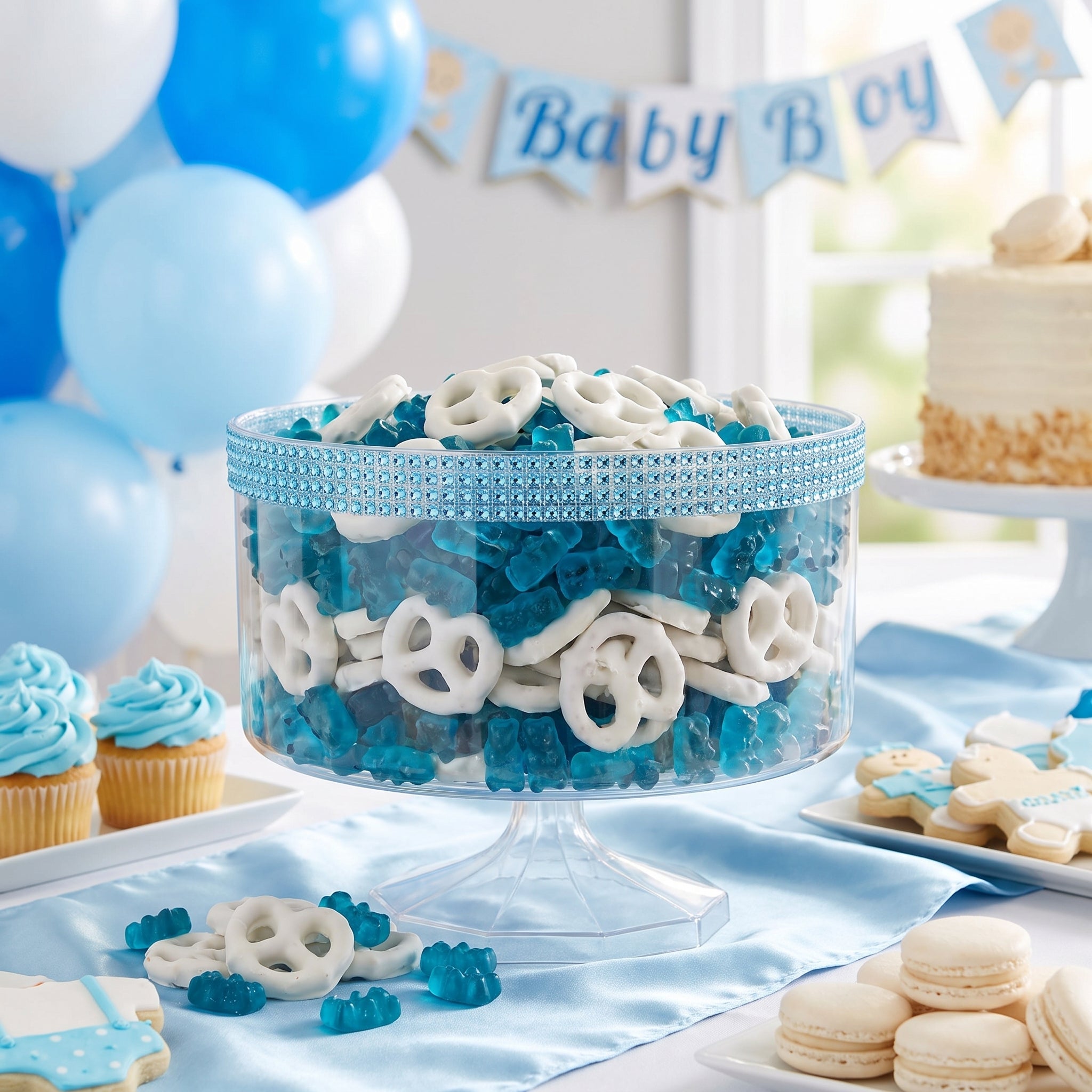 Caribbean Blue Rhinestone Trifle Bowl - 80 oz Candy Buffet Display