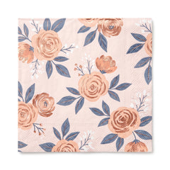 Rose Gold Floral Beverage Napkins - 5 In. X 5 In.