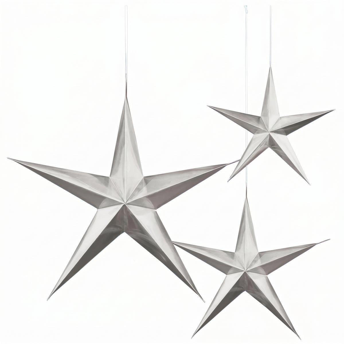 Silver 3D Hanging Star Decorations