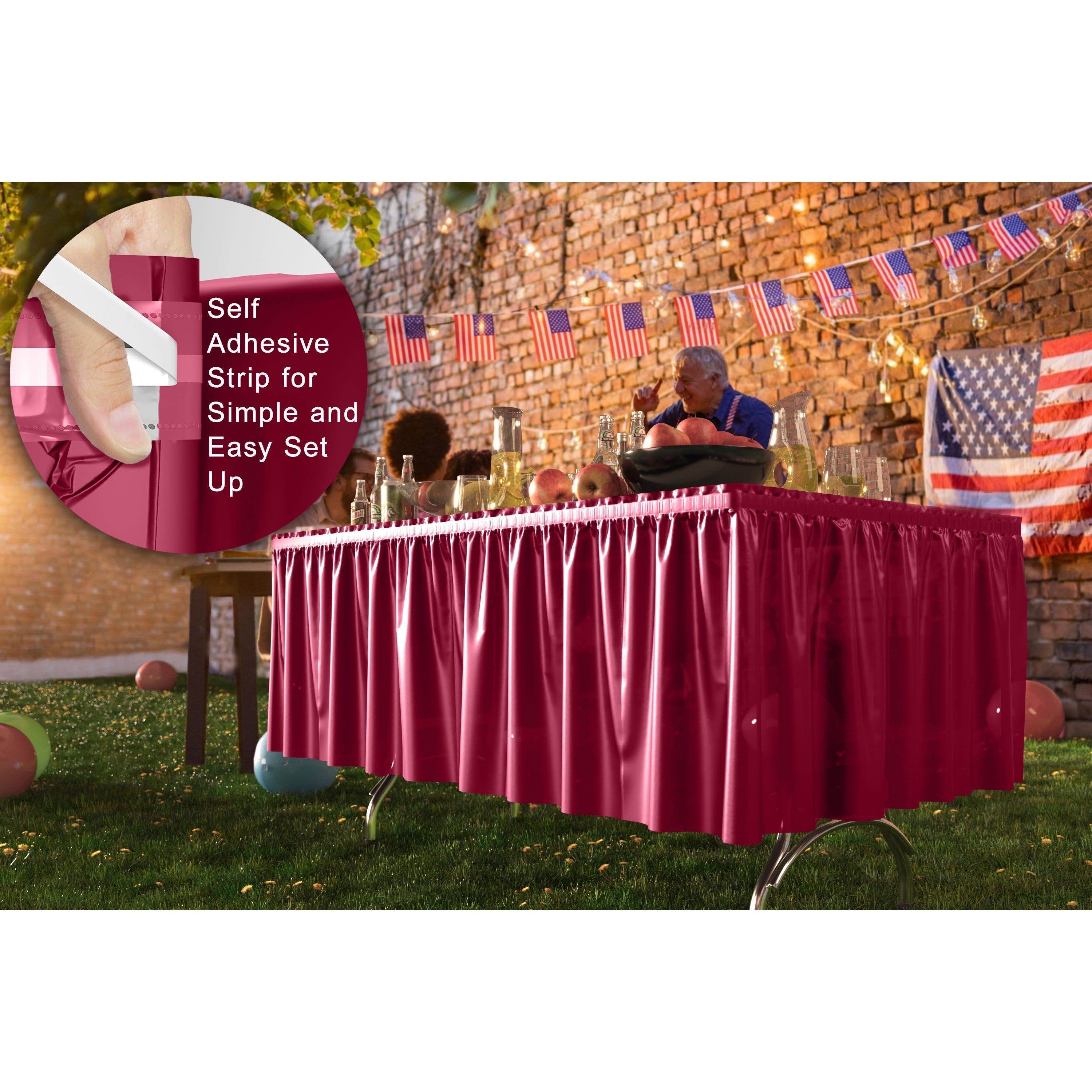 Burgundy Plastic Table Skirt | 6 Pack