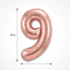 Rose Gold Script Number 9 Foil Balloon - 8-Inch Air-Filled