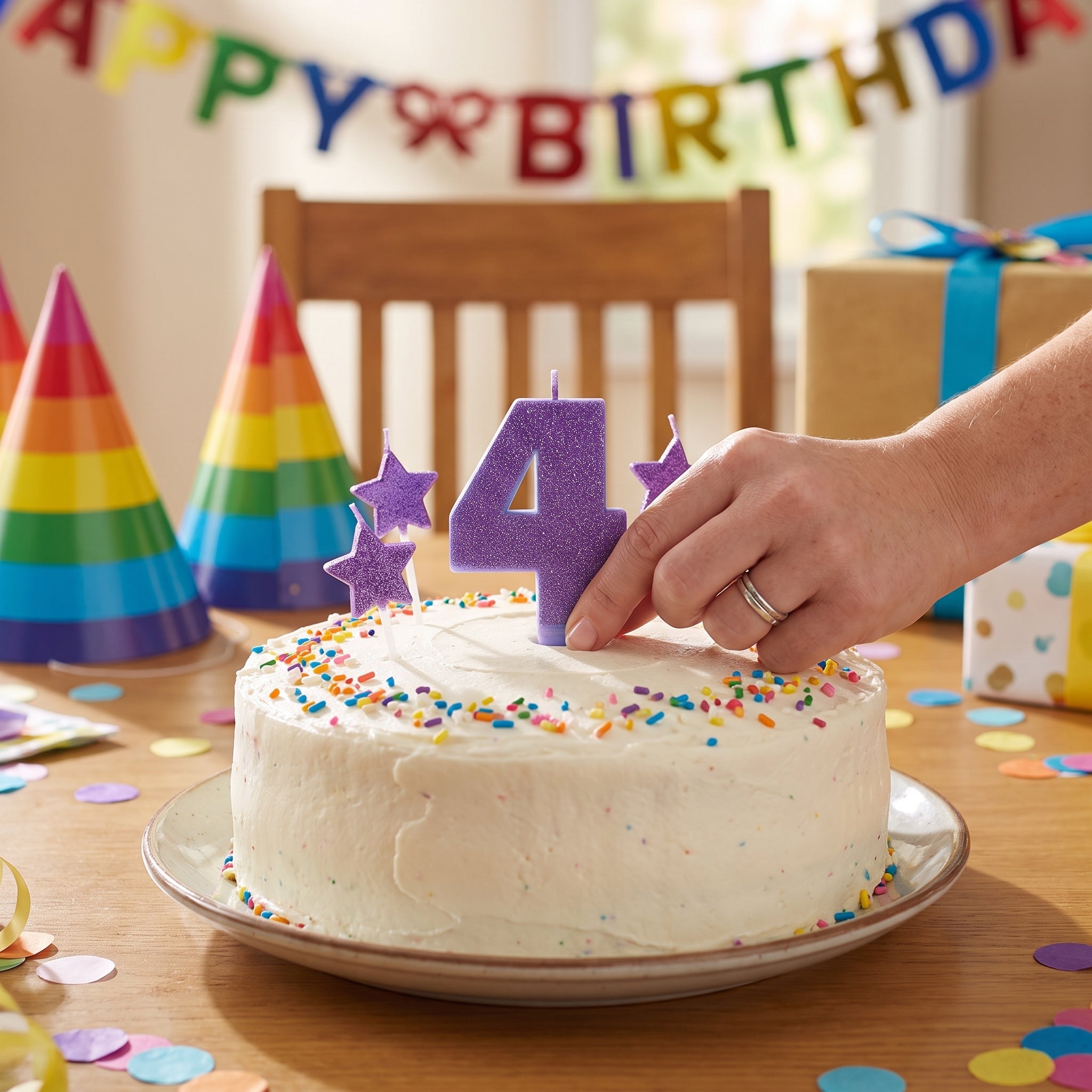 Purple Glitter Number 4 Birthday Candle