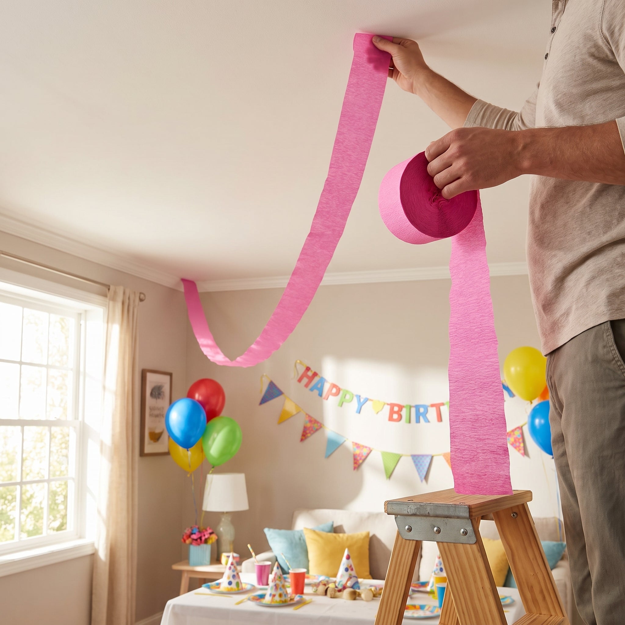 Bright Pink Crepe Streamer Roll - 81 Feet