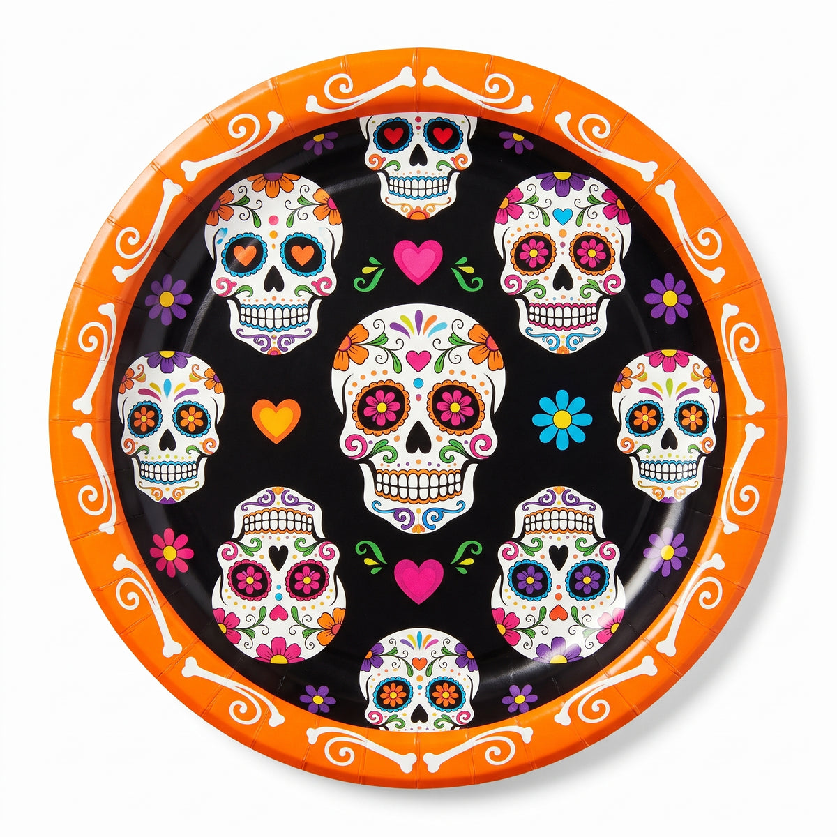 Sugar Skull Soiree Halloween Paper Plates - 8.75" Round