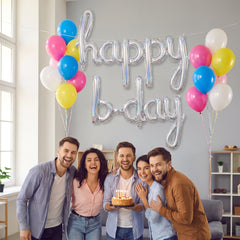 Silver Holographic "Happy B-day" Script Balloon