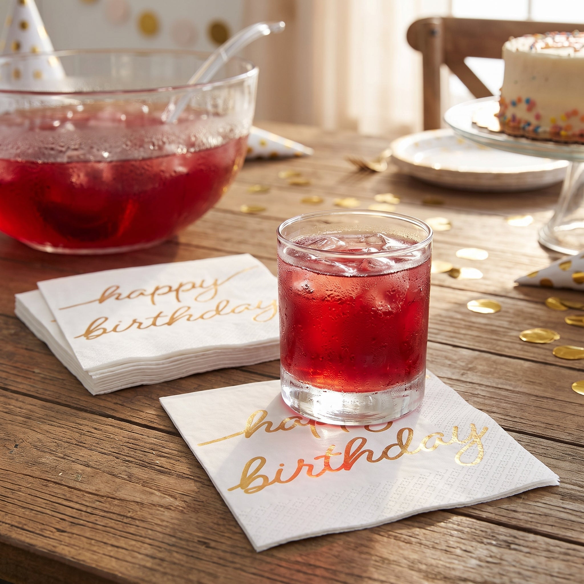 Golden Age "Happy Birthday" Gold Foil Beverage Napkins, 16-Pack - 5 In. X 5 In.