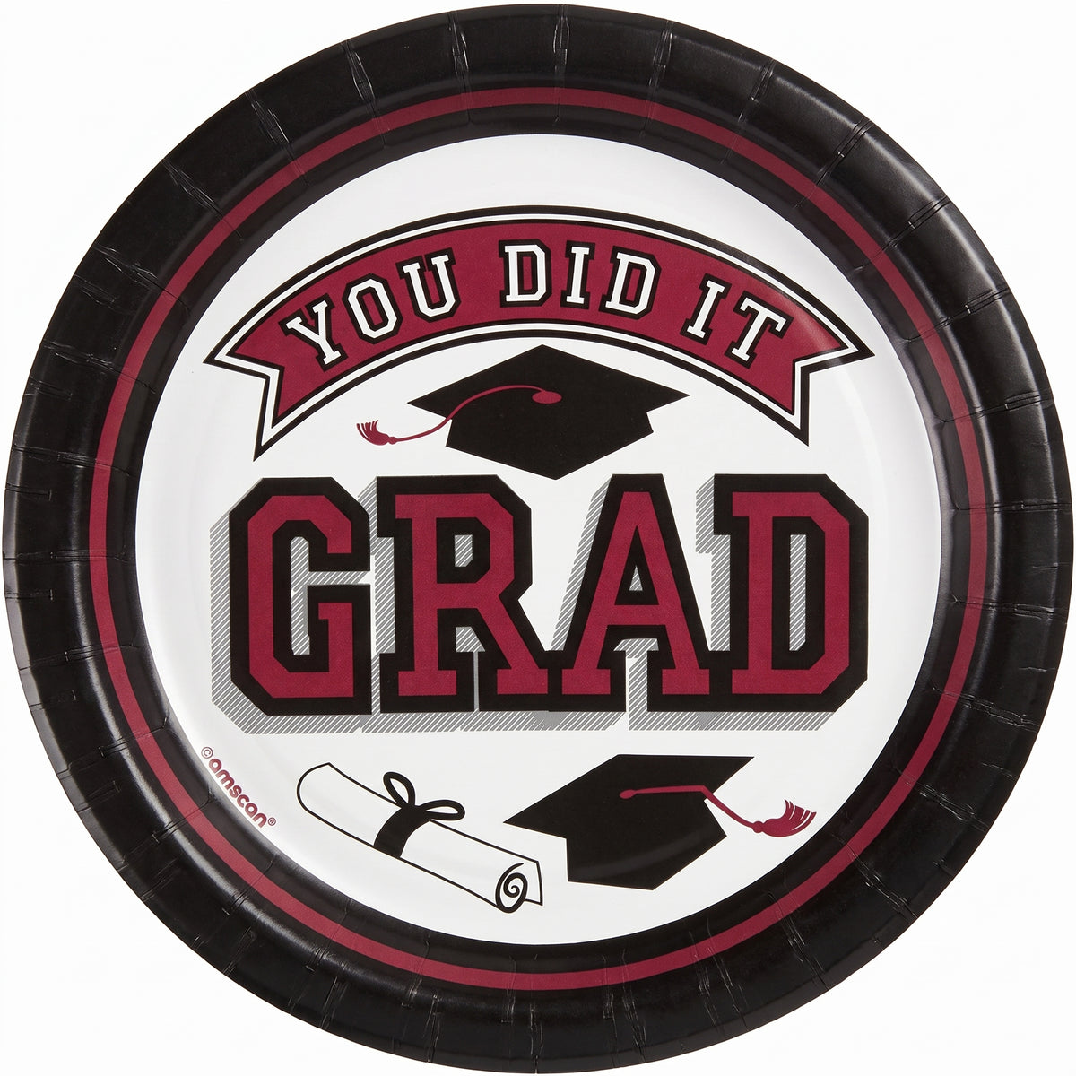 True to Your School Maroon Graduation Party Plates, 6.75-Inch, 20-Pack