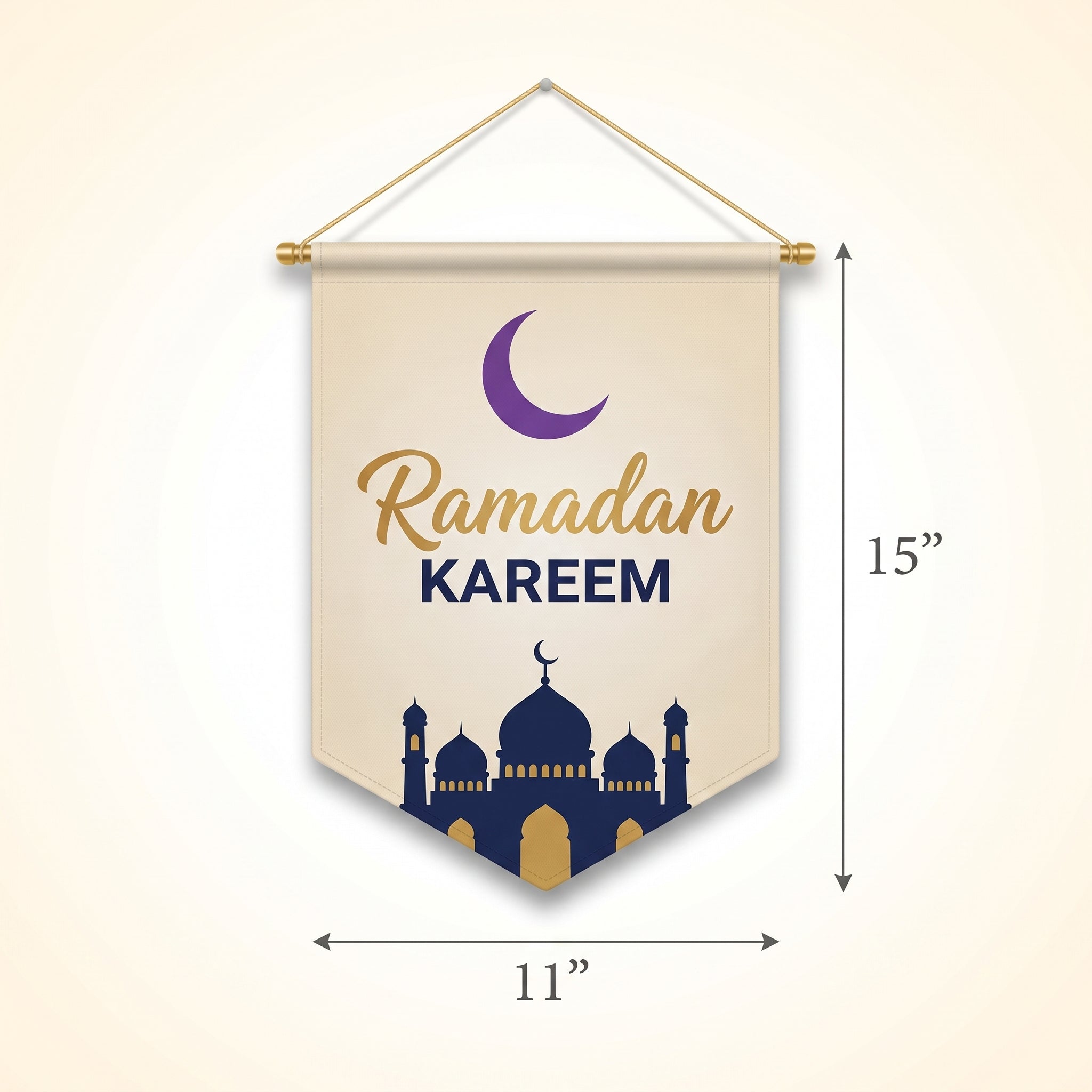 "Ramadan Kareem" Metallic Gold and Blue Canvas Hanging Sign
