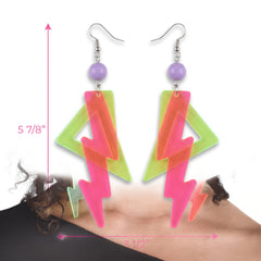 Neon 80s Lightning Bolt Earrings - Retro Costume Jewelry
