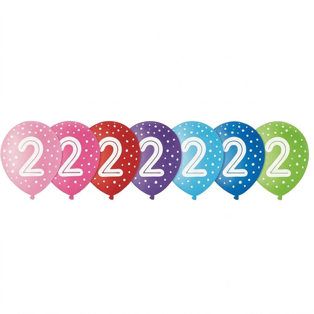 Colorful 12" Number 2 Printed Latex Balloons