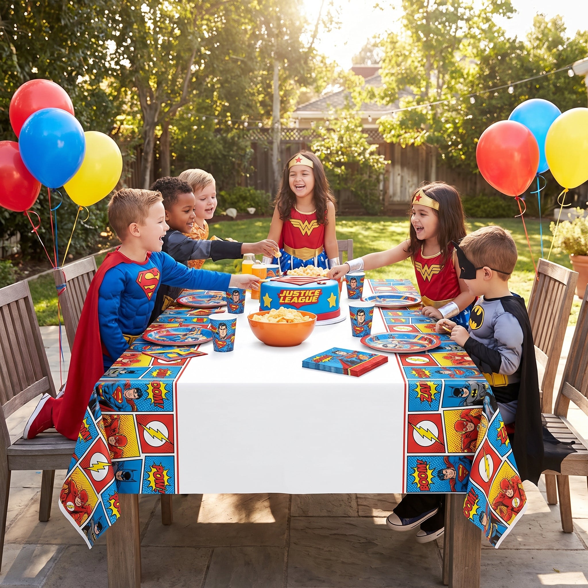 Justice League Heroes Unite Plastic Table Cover, 54x96-Inch