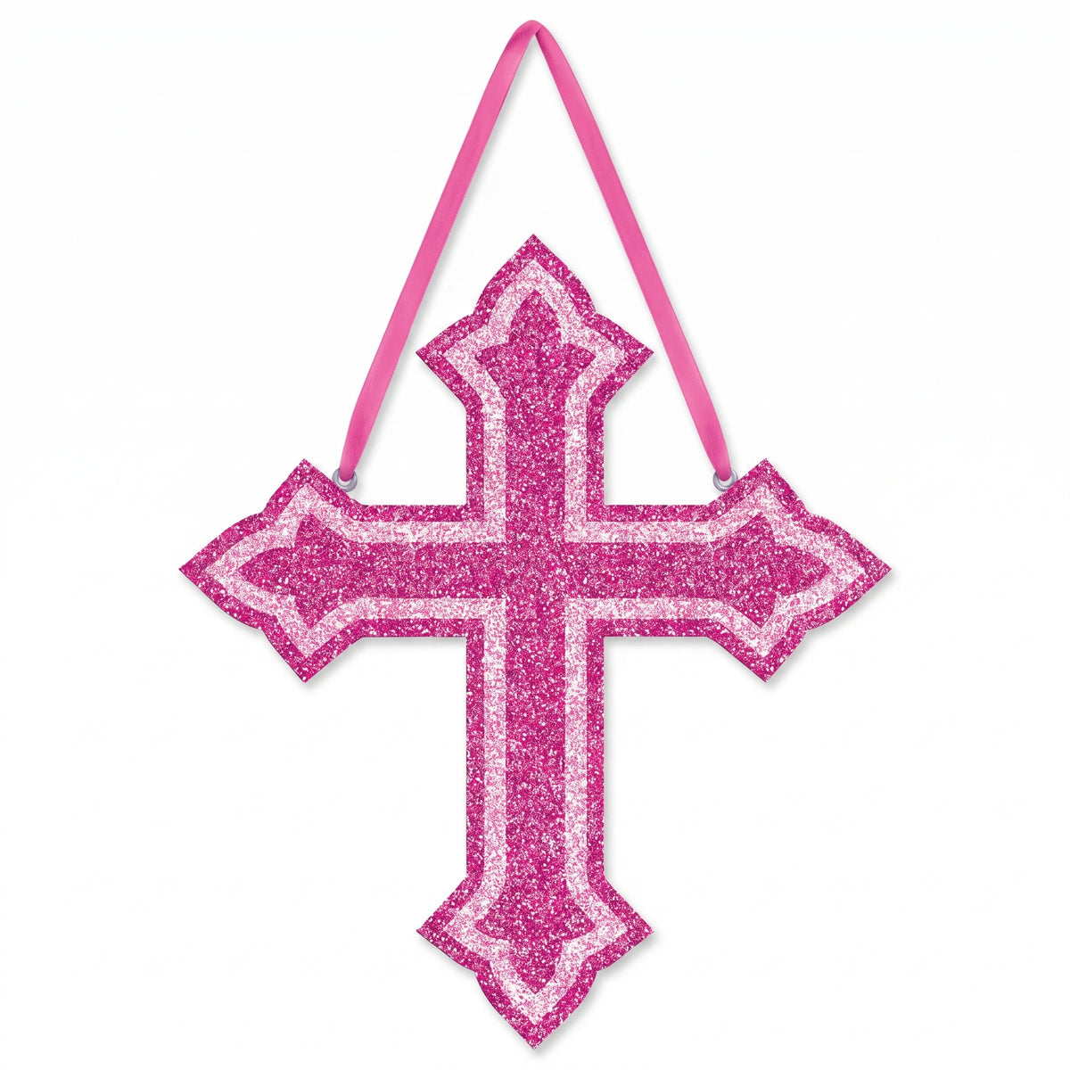 Pink Glitter Foam Cross Hanging Decoration for Religious Celebrations