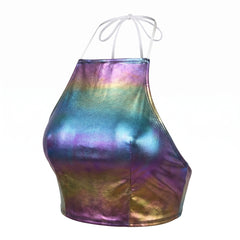 Oil Slick Festival Crop Top - L/XL, Perfect for Halloween & 90s Parties