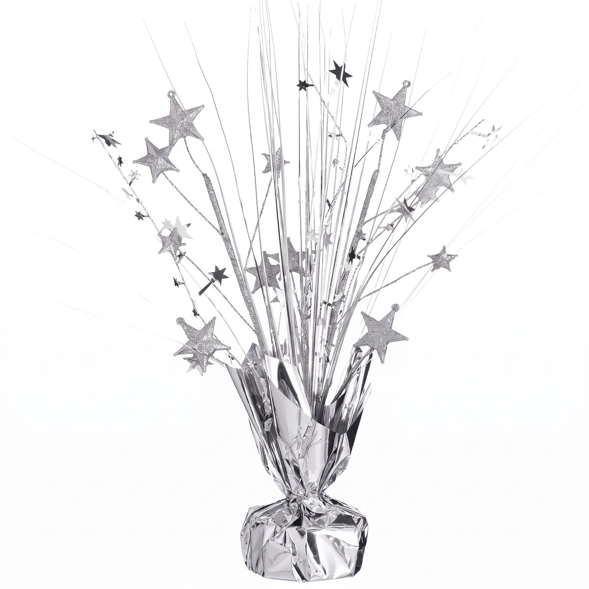 Silver Star Foil Spray Centerpiece, 12-Inch