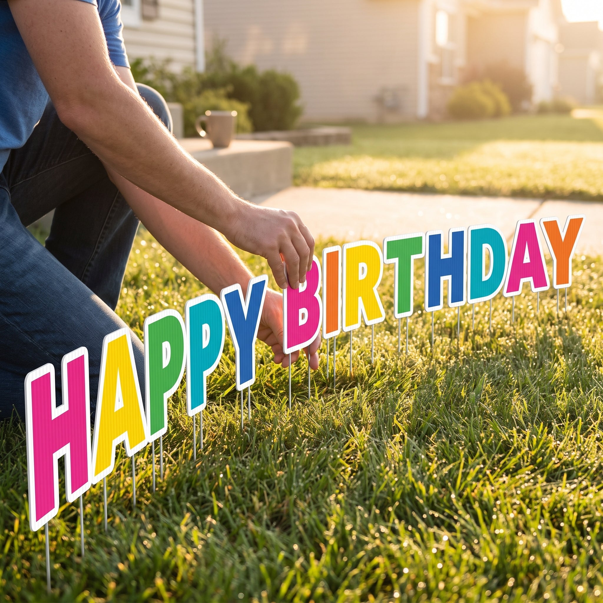 Vibrant "HAPPY BIRTHDAY" Yard Stake Sign Set