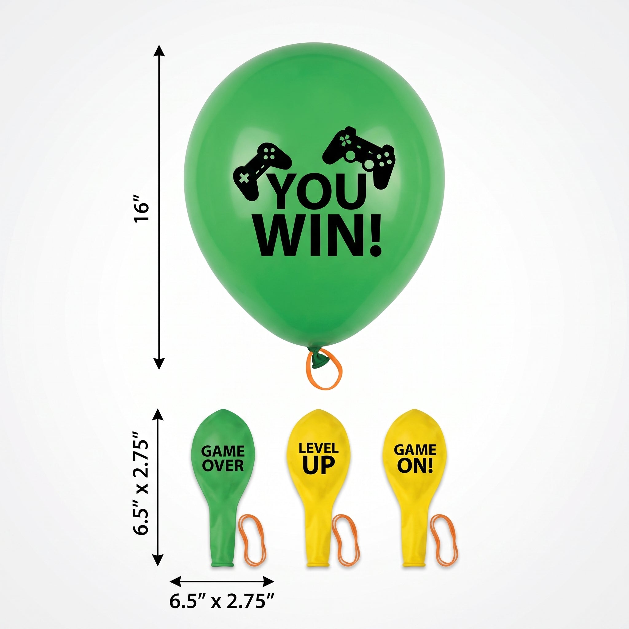 Level Up Punch Balloons - 16" Green & Yellow, 4-Pack