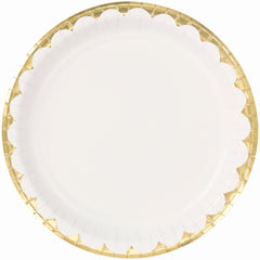 White Round Paper Plates with Metallic Gold Edge - 6.75"