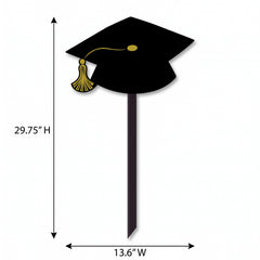 Graduation Cap Lawn Sign - Black & Gold Outdoor Decoration