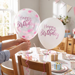 Sparkle Confetti "Happy Birthday" Latex Balloons, 12-Inch, 6-Pack