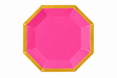 Bright Pink Hexagon Metallic Party Plates - 9"