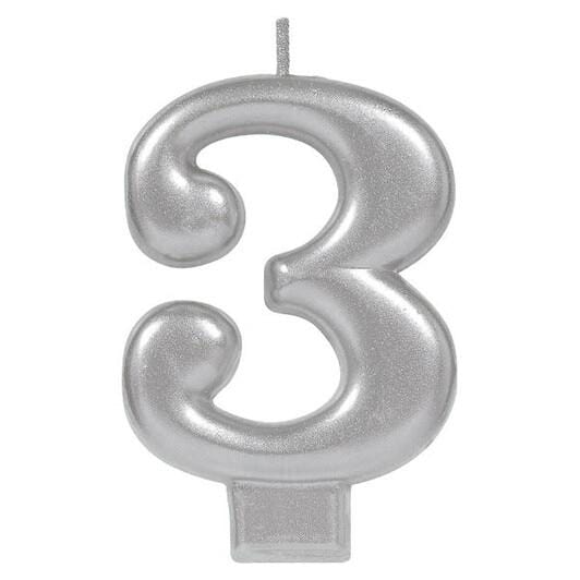 Silver Metallic Number 3 Molded Candle
