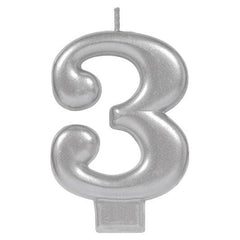 Silver Metallic Number 3 Molded Candle