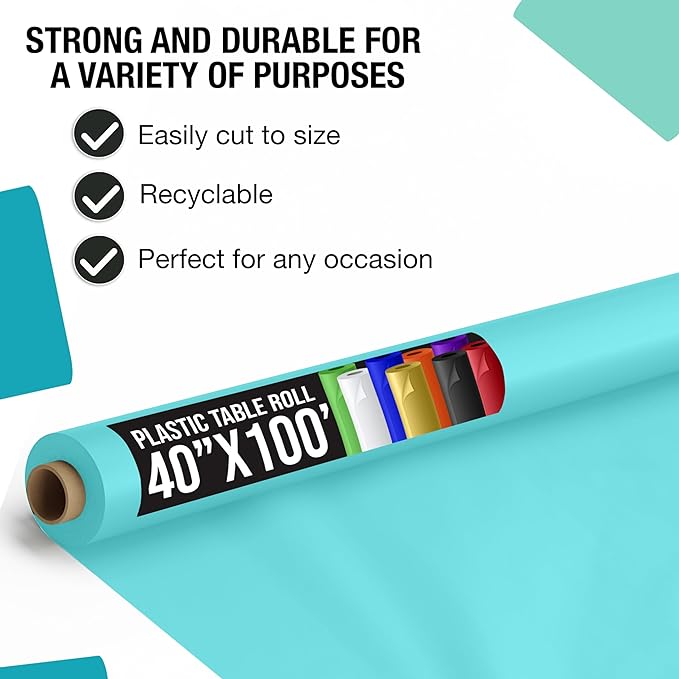 40 In. x 100 Ft. Aqua Blue Table Roll | Case of 6