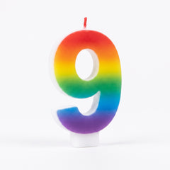 Rainbow Number 9 Birthday Candle - Festive Multi-Colored Design