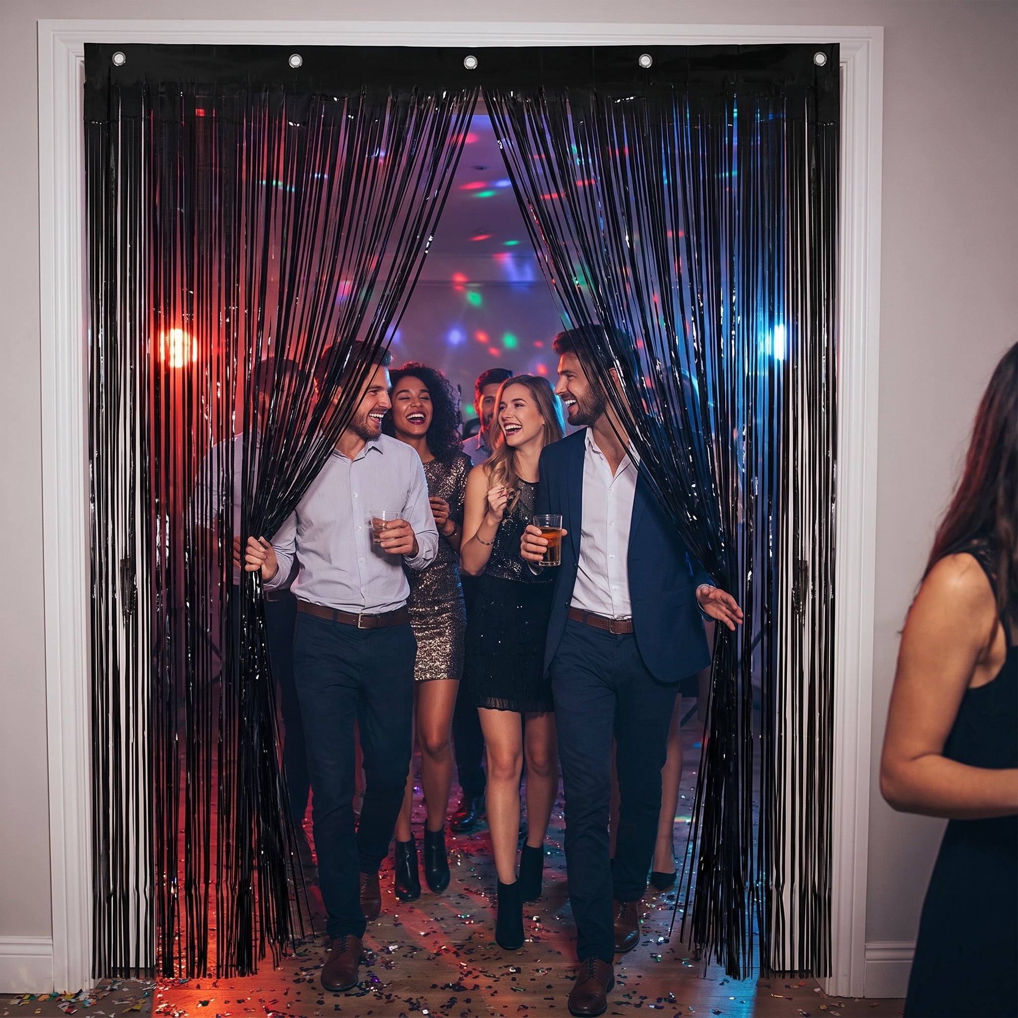 Elegant Black Metallic Door Curtain – 3' x 8'
