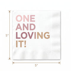 "One and Loving It" 1st Birthday Beverage Napkins - 16 Pack - 5 In. X 5 In.