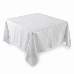 Elegant White and Silver Fabric Table Cover - 60" x 84"