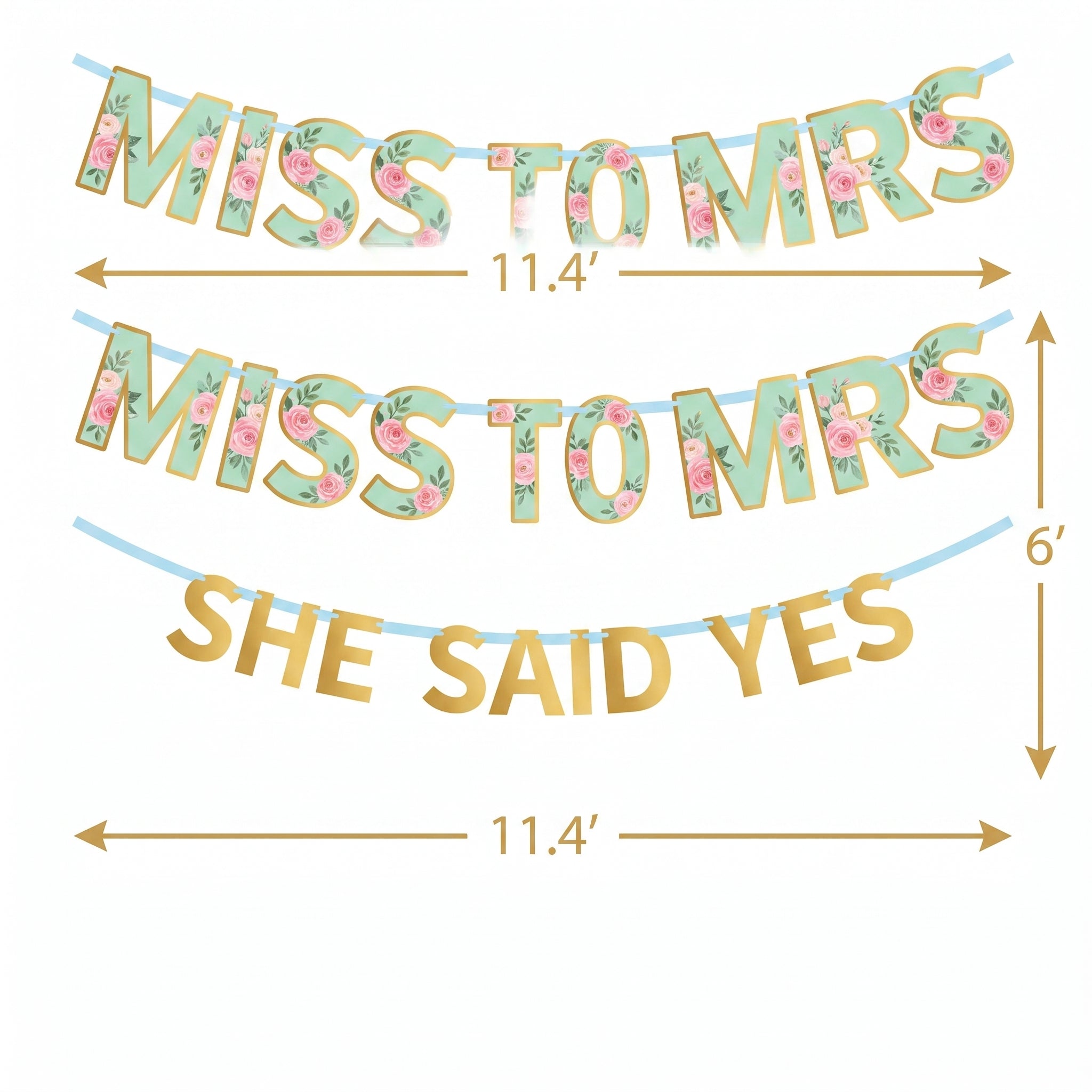Mint Floral "Miss to Mrs" and "She Said Yes" Wedding Banner Kit