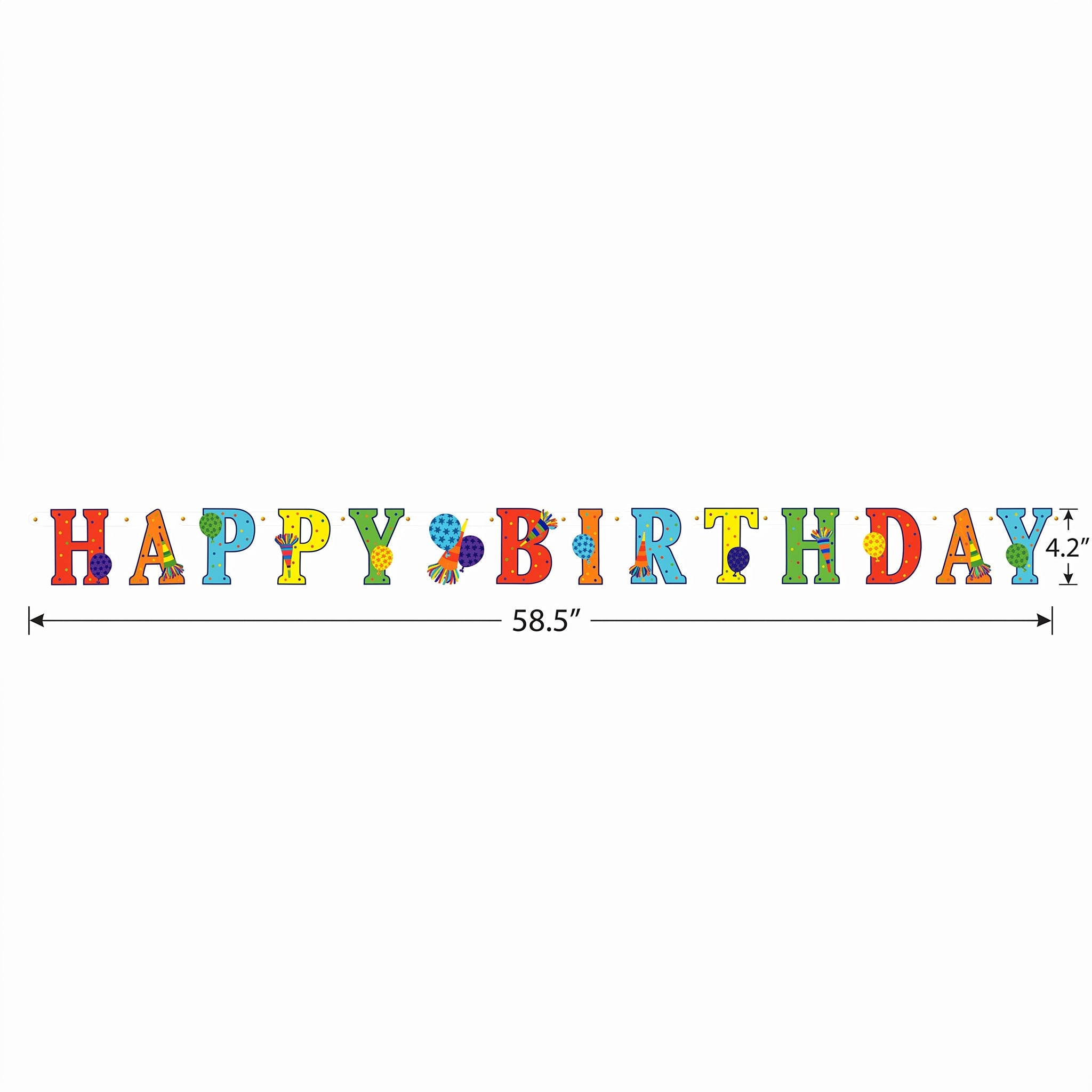 Colorful Happy Birthday Banner with Polka Dots and Party Horns