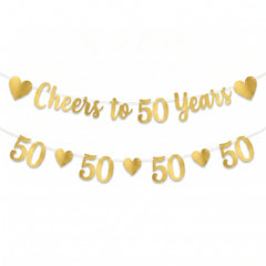 Elegant Gold "Cheers to 50 Years" Anniversary Banner Kit