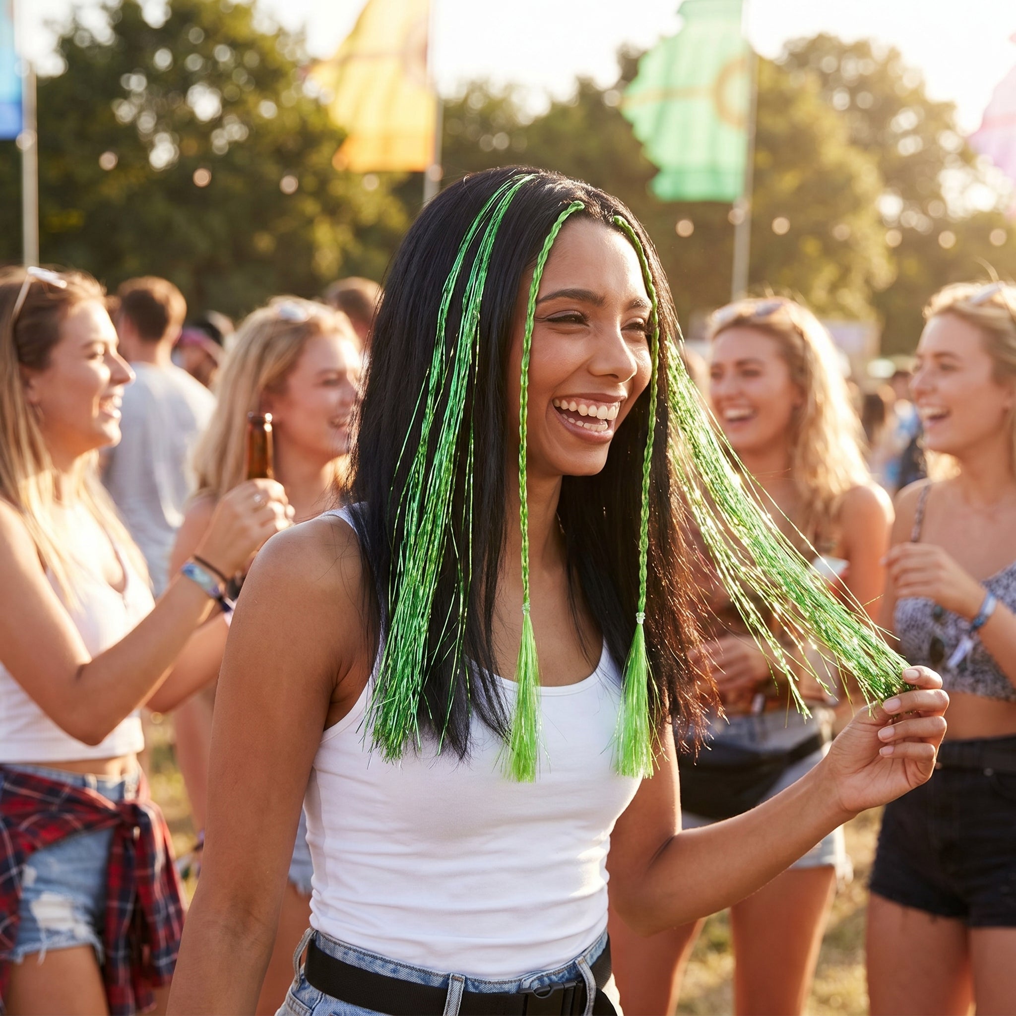 Kiwi Green Tinsel Hair Extensions