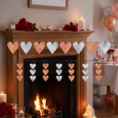 Elegant Rose Gold & Silver Heart Garland Banners - 2 Pack