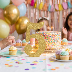 Glitter Gold Number 5 Standing Sign - 10-Inch Decorative Party Accent