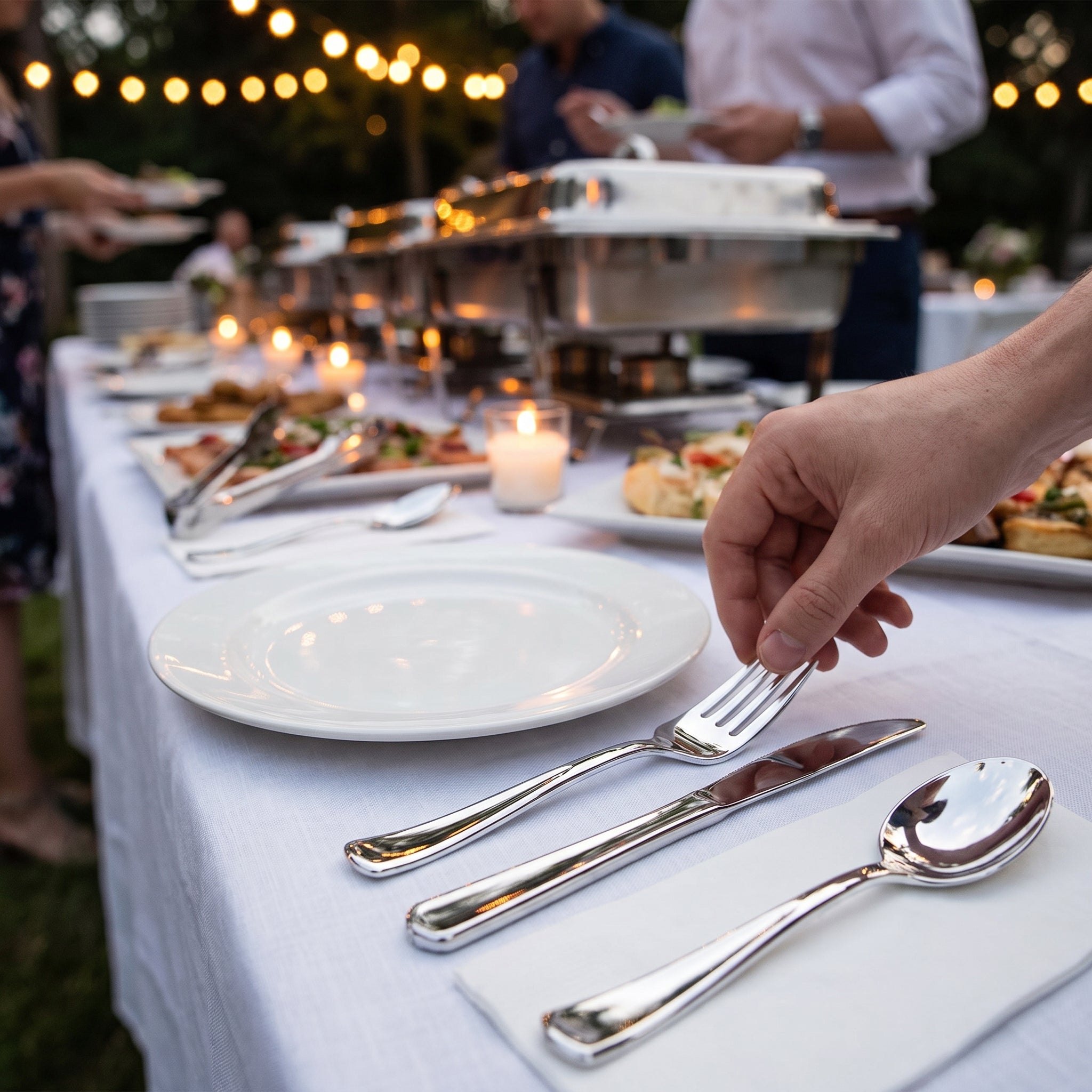 Premium Metallic Silver Cutlery Set - 80 Count