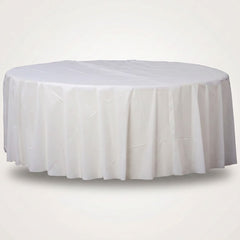 Frosty White Flannel Backed 84-Inch Round Table Cover - 84 in.