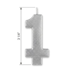 Silver Metallic Number 1 Candle for Birthdays and Anniversaries