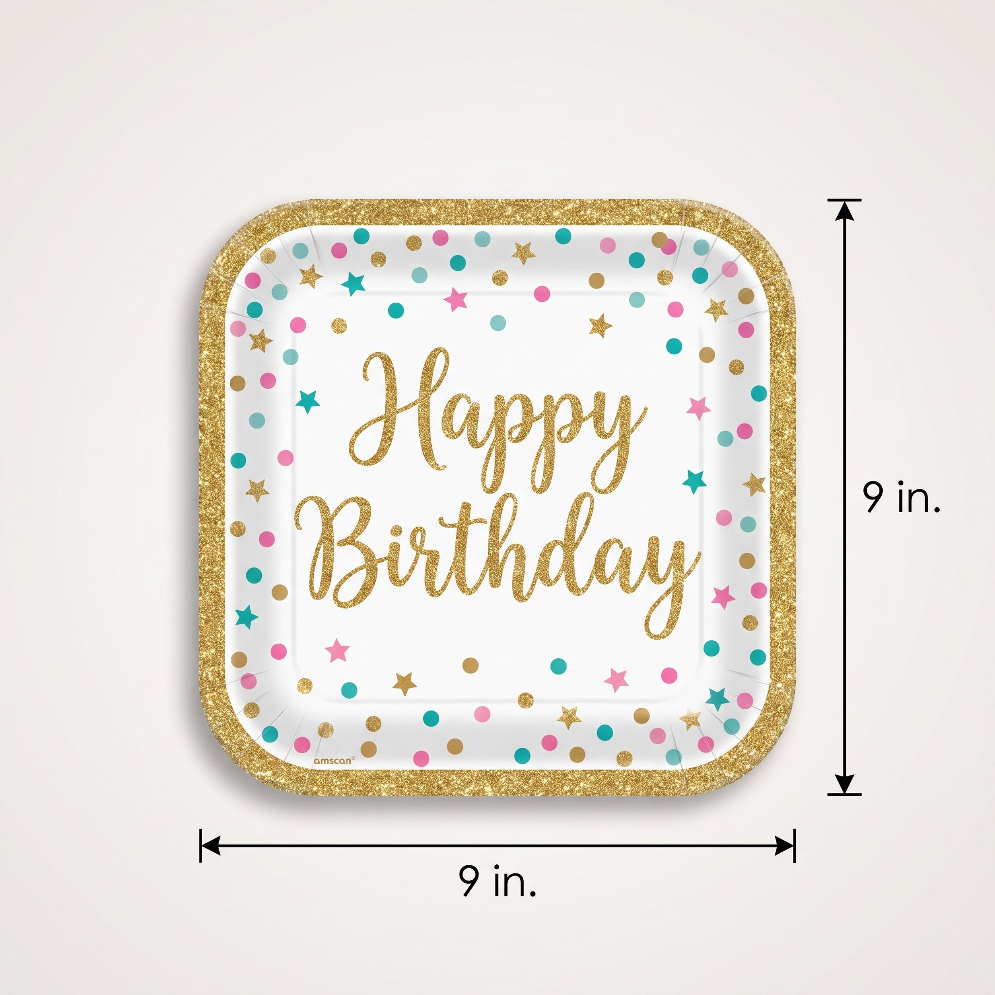 Wish Big Birthday Square Paper Plates, 9-Inch, 18-Pack